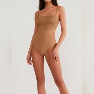 Aerie Cheeky One-Piece Swimsuit in Tan